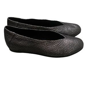 Eileen Fisher gunmetal and silver leather slip on ballet flats quiet luxury